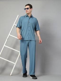 CHKOKKO - Blue Men Summer Co-Ord (Set of 2)