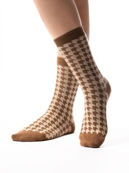 Theater - Women Houndstooth Socks - Brown
