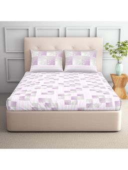 SPACES - Aurum 132 Tc Polycotton Geometric Double Bedsheet With 2 Pillow Covers Light Violet