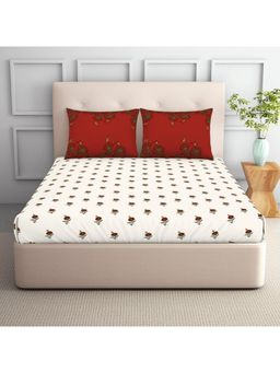 SPACES - Aurum 132 Tc Polycotton Floral Print Double Bedsheet With 2 Pillow Covers Multi-Color