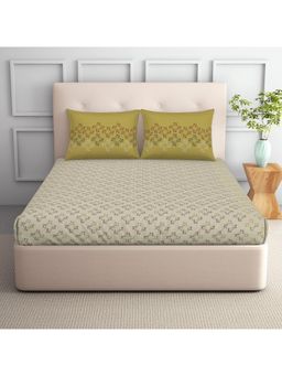 SPACES - Aurum 132 Tc Polycotton Geometric Design Double Bedsheet With 2 Pillow Covers Grey