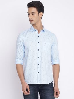 Cantabil - Spread Collar Printed Casual Blue Shirt