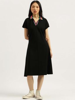 United Colors of Benetton - Black Johny Collar Solid Midi Dress