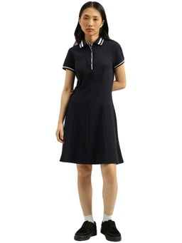 United Colors of Benetton - Black Polo Neck Solid Bonding Stripe Knee Length Dress