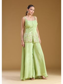 Koskii - Green Embellished/Sequined Shoulder Straps Sleeveless Top Palazzo & Dupatta