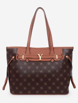Yelloe - Printed Tote Bag Brown Tan