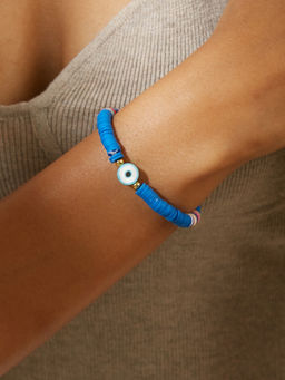 Pipa Bella by Nykaa Fashion - Sky Blue Vinyl Disc Bead Evil Eye Bracelet