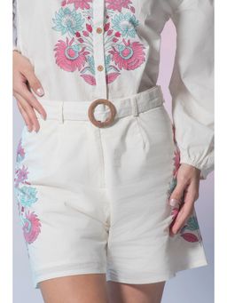 Virgio - Women Cotton Printed White Shorts