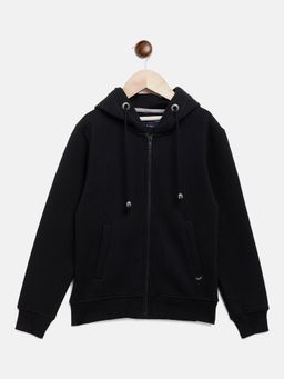 CRIMSOUNE CLUB - Girls Black Solid Hooded Sweatshirt