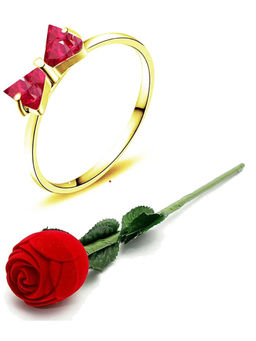 Karatcart - Red Mixed Metal Ring With Rose Gift Set (Set of 2)