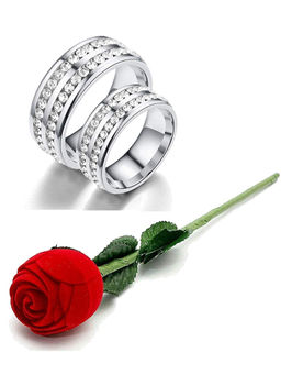 Karatcart - Silver Mixed Metal Rings With Rose Gift (Set Of 3)