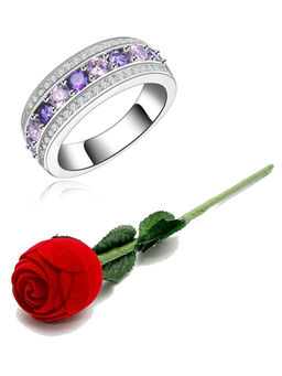 Karatcart - Purple Mixed Metal Ring With Rose Gift Set (Set of 2)