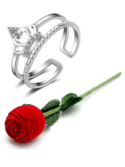 Karatcart - Silver Mixed Metal Ring With Rose Gift Set (Set of 2)