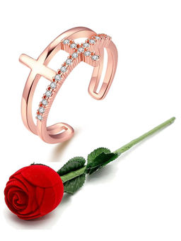 Karatcart - Rose Gold Mixed Metal Ring With Rose Gift Set (Set of 2)