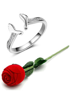 Karatcart - Silver Mixed Metal Ring With Rose Gift Set (Set of 2)