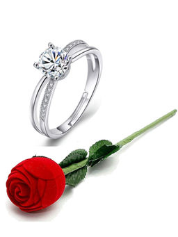 Karatcart - Silver Mixed Metal Ring With Rose Gift Set (Set of 2)