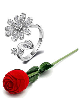 Karatcart - Silver Mixed Metal Ring With Rose Gift Set (Set of 2)