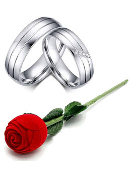 Karatcart - Silver Mixed Metal Rings With Rose Gift (Set Of 3)
