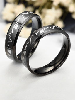 Karatcart - Black Mixed Metal Rings (Pack Of 2)