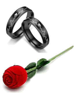 Karatcart - Black Mixed Metal Rings With Rose Gift (Set Of 3)
