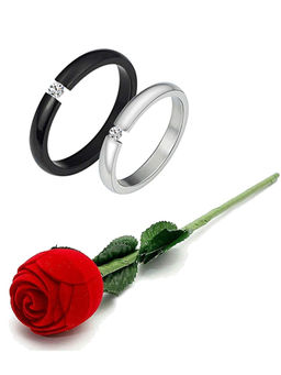 Karatcart - Multi-Colour Mixed Metal Rings With Rose Gift (Set Of 3)