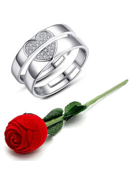 Karatcart - Silver Mixed Metal Rings With Rose Gift (Set Of 3)
