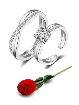 Karatcart - Silver Mixed Metal Rings With Rose Gift (Set Of 3)