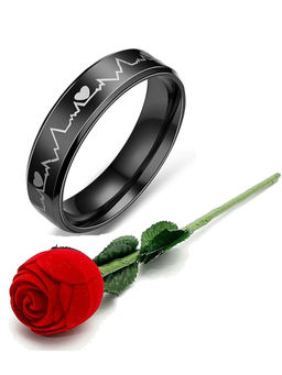 Karatcart - Black Mixed Metal Ring With Rose Gift Set (Set of 2)