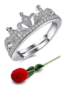 Karatcart - Silver Mixed Metal Ring With Rose Gift Set (Set of 2)