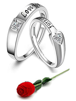 Karatcart - Silver Mixed Metal Rings With Rose Gift (Set Of 3)