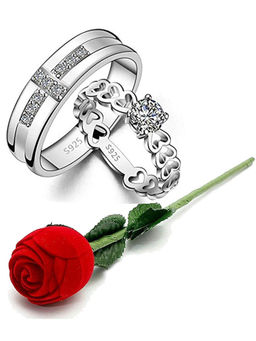 Karatcart - Silver Mixed Metal Rings With Rose Gift (Set Of 3)