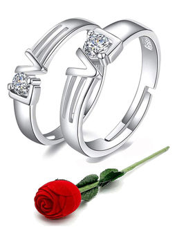Karatcart - Silver Mixed Metal Rings With Rose Gift (Set Of 3)