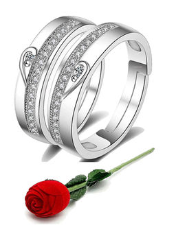 Karatcart - Silver Mixed Metal Rings With Rose Gift (Set Of 3)