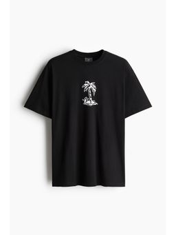 H&M - Men Black Loose Fit Printed T-Shirt