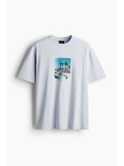 H&M - Men Blue Loose Fit Printed T-Shirt
