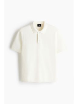 H&M - Men White Regular Fit Textured-Knit Polo T-Shirt
