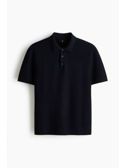H&M - Men Blue Regular Fit Textured-Knit Polo T-Shirt