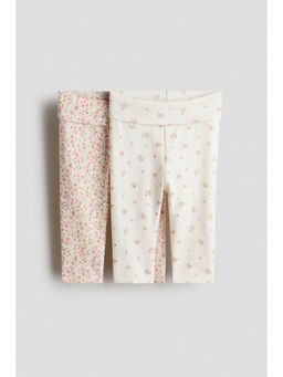 H&M - Girls White 2-Pack Cotton Jersey Leggings