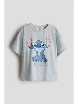 H&M - Girls Grey Printed Cotton T-Shirt