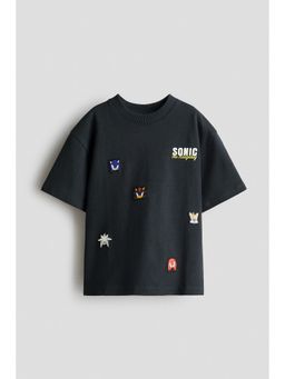 H&M - Boys Black Oversized Printed T-Shirt