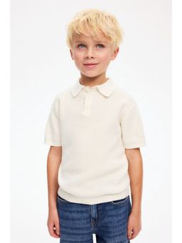 H&M - Boys White Cotton-Knit Polo T-Shirt