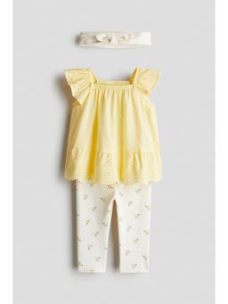 H&M - Girls Yellow 3-Piece Cotton Top With Leggings And Headband