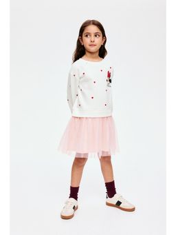 H&M - Girls White Printed Tulle-Skirt Sweatshirt Dress