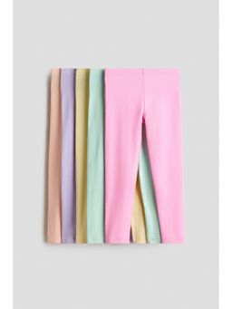 H&M - Girls Pink 5-Pack Jersey Leggings