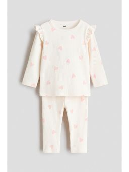 H&M - Unisex White Ribbed Cotton Top An Leggings