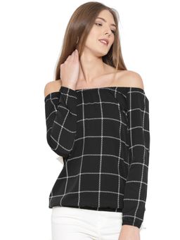 RARE - Women Black Checked Off-Shoulder Top