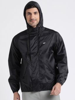 WILDCRAFT - Men Black Polyester Solid Rain Jacket