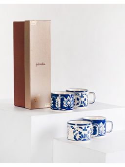 Fabindia - Blue Neel Kamal Ceramic Painted Mug Set of 4