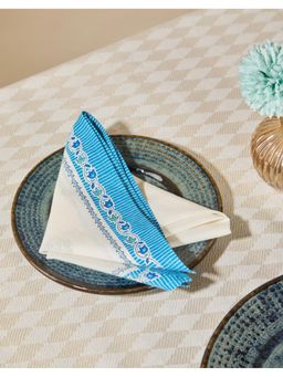 Fabindia - Turquoise Cotton Printed Ramya Napkin - Set of 6