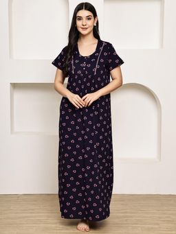 Secret Wish - Navy Blue Floral Hosiery Nighty